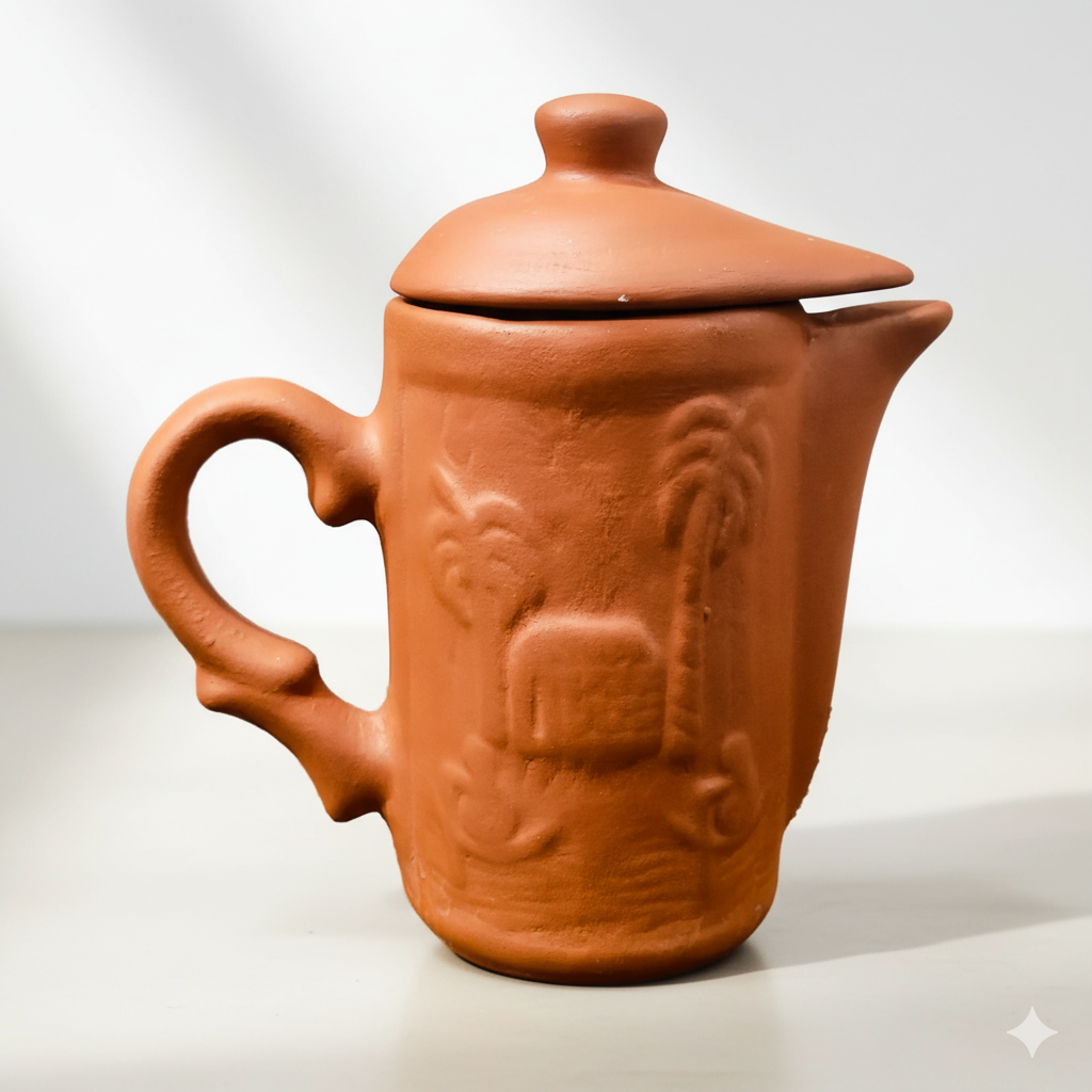 Palm Etched Terracotta Jug